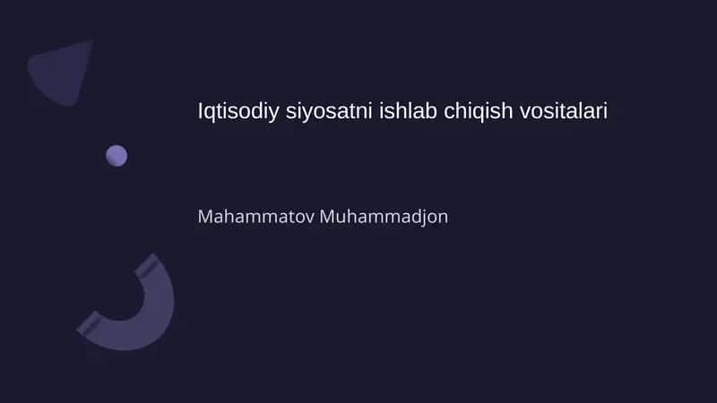 Iqtisodiy siyosatni ishlab chiqish vositalari