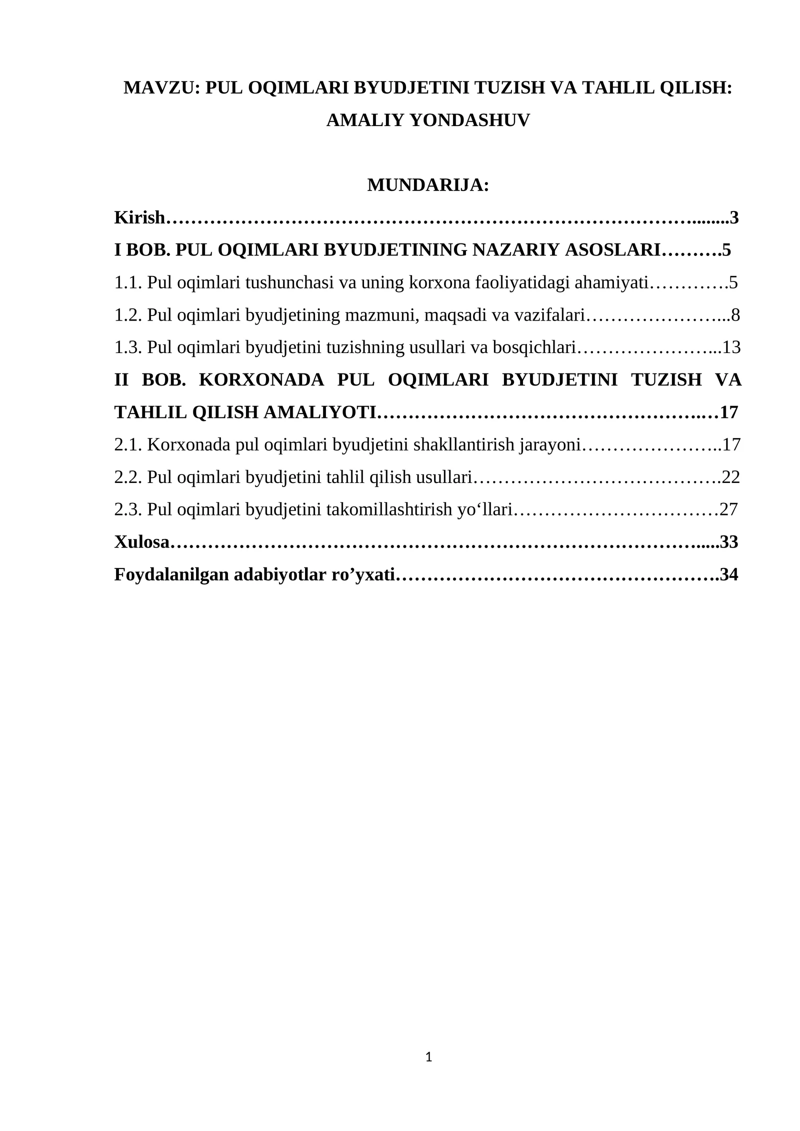 PUL OQIMLARI BYUDJETINI TUZISH VA TAHLIL QILISH: AMALIY YONDASHUV