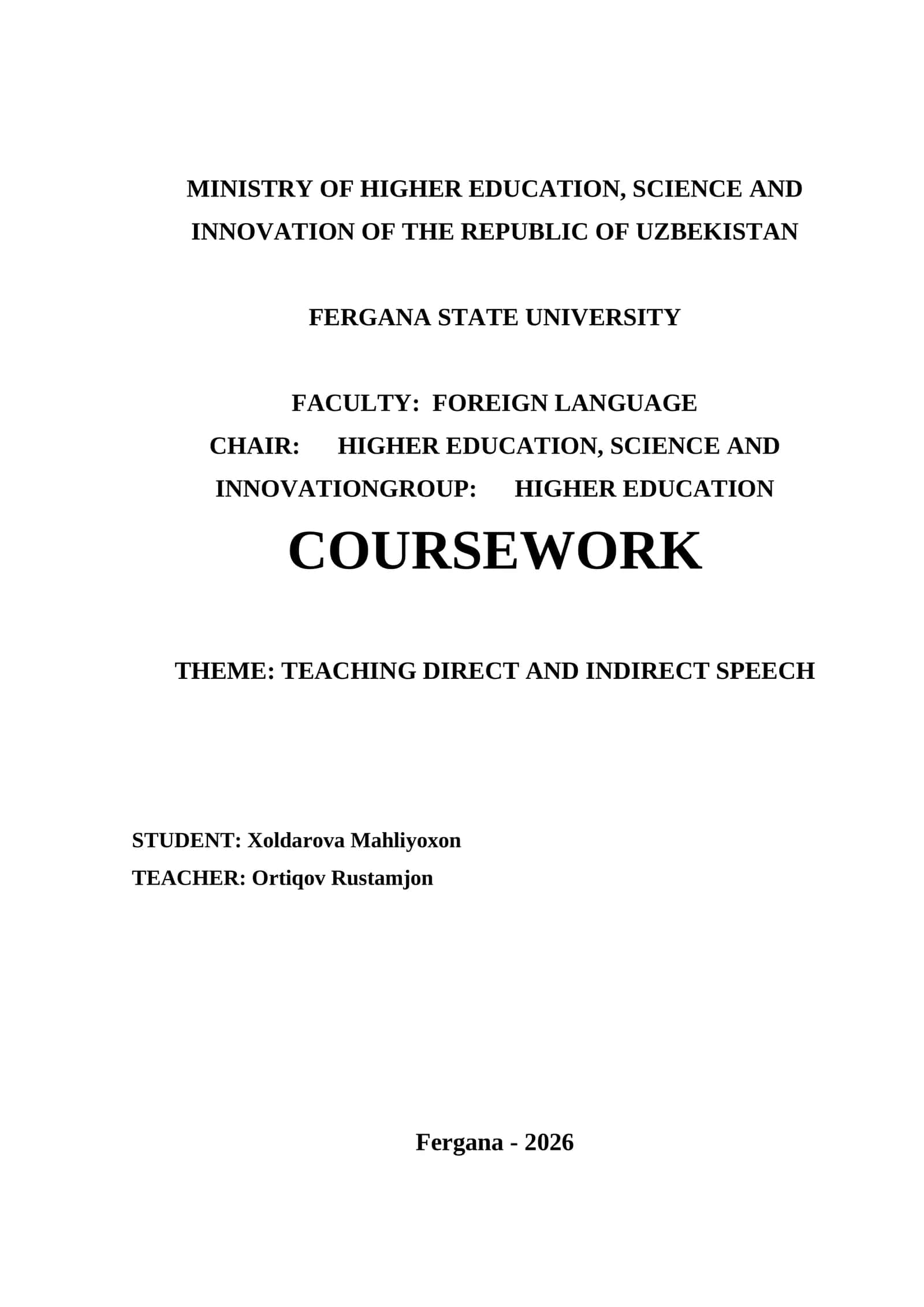 Coursework on Teaching Direct and Indirect Speech