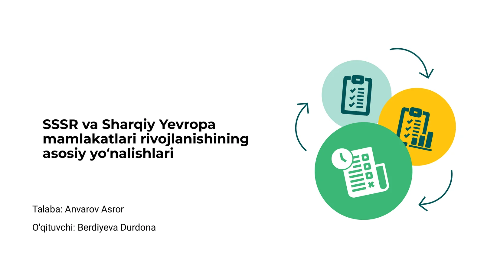 SSSR va Sharqiy Yevropa mamlakatlari rivojlanishining asosiy yoʻnalishlari