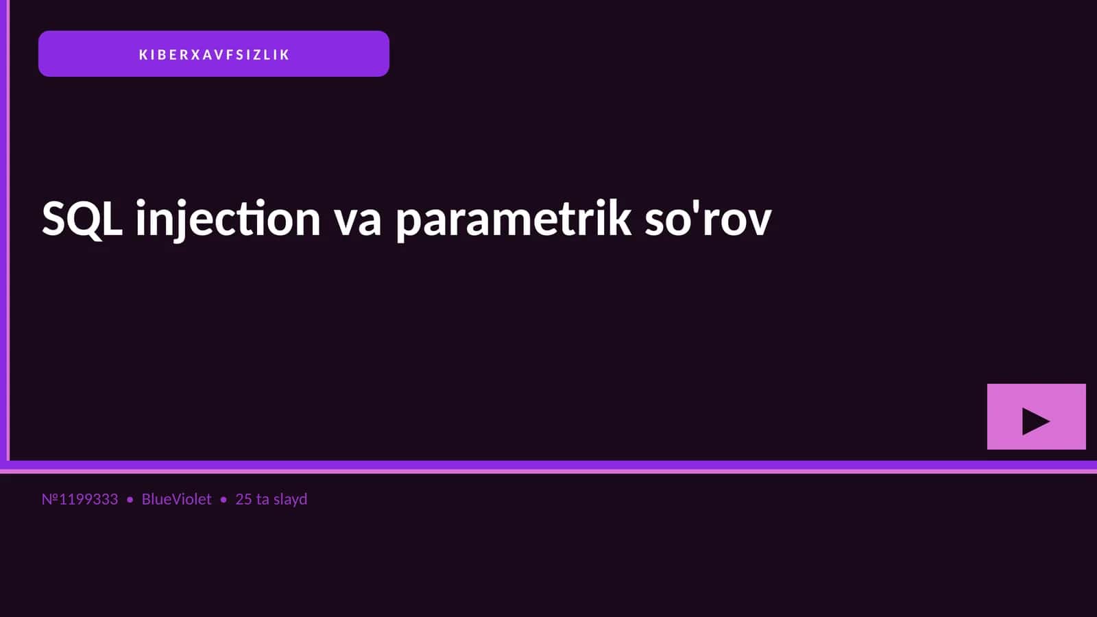 SQL injection va parametrik so'rov