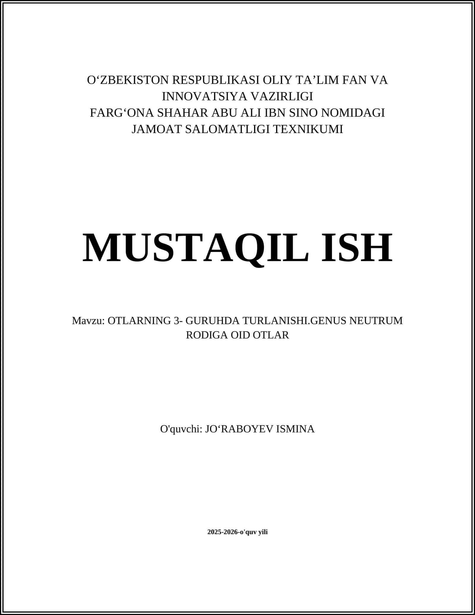 OTLARNING 3- GURUHDA TURLANISHI.GENUS NEUTRUM RODIGA OID OTLAR
