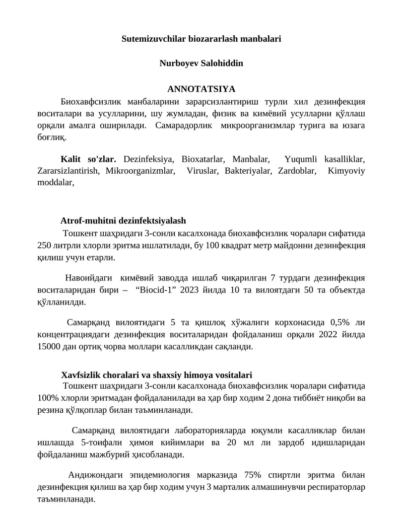 Sutemizuvchilar biozararlash manbalari