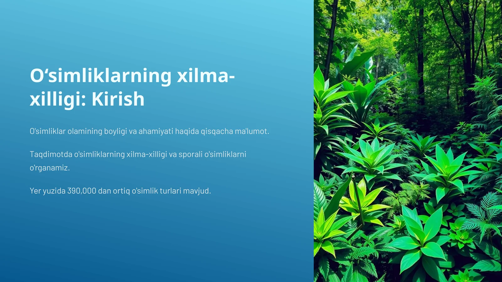 O'simliklarning xilma-xilligi va sporali o'simliklarni o'rganamiz