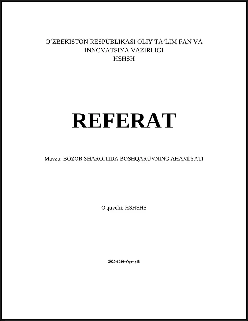 BOZOR SHAROITIDA BOSHQARUVNING AHAMIYATI