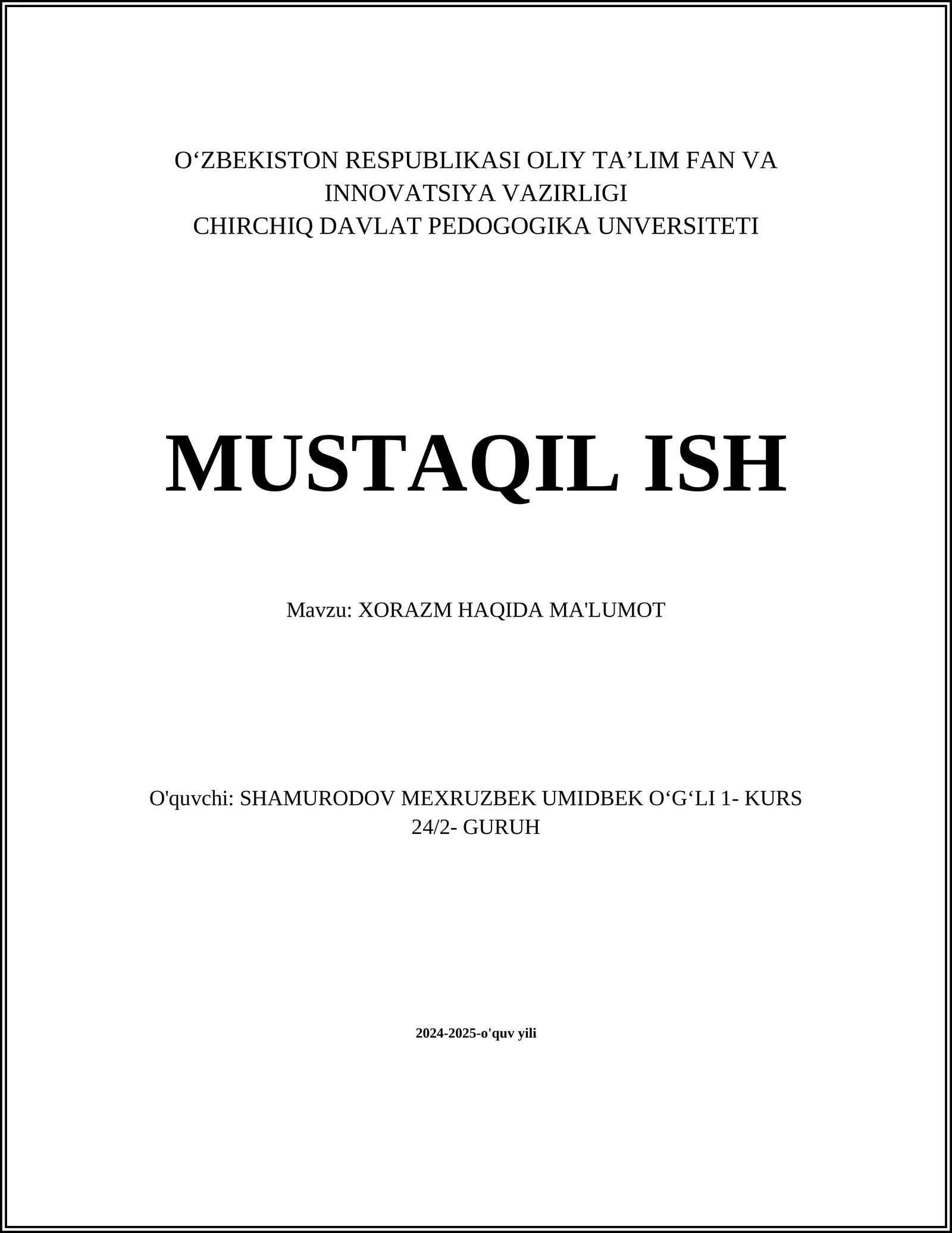 XORAZM HAQIDA MA'LUMOT
