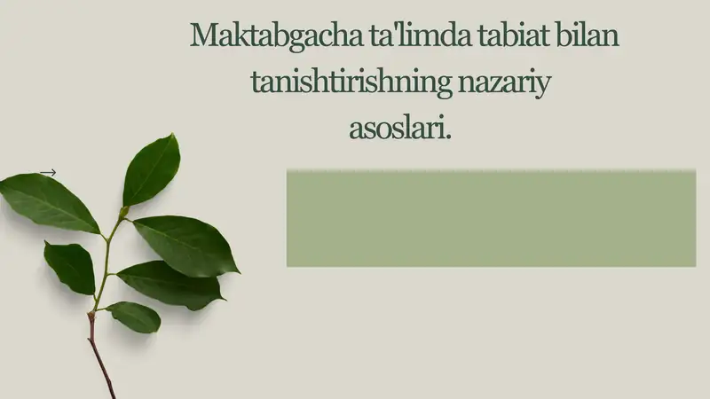 Maktabgacha ta'limda tabiat bilan tanishtirishning nazariy asoslari.