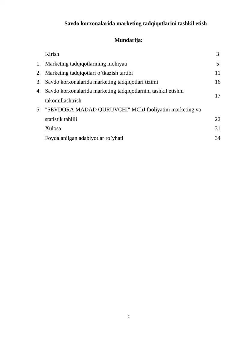 Savdo korxonalarida marketing tadqiqotlarini tashkil etish