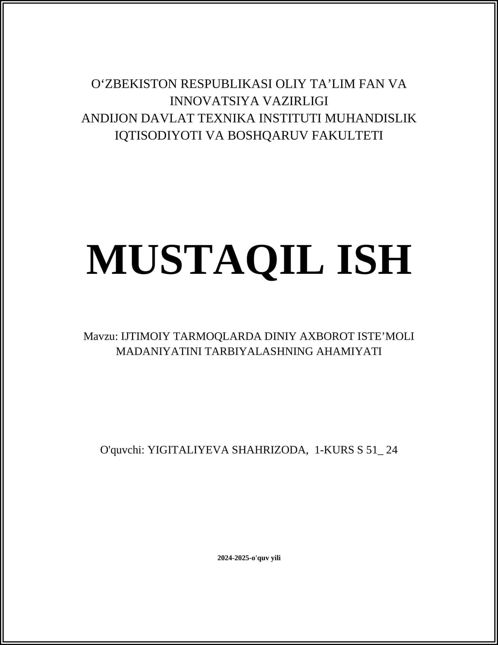 IJTIMOIY TARMOQLARDA DINIY AXBOROT ISTE’MOLI MADANIYATINI TARBIYALASHNING AHAMIYATI