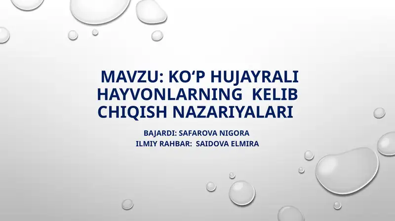 KO‘P HUJAYRALI HAYVONLARNING KELIB CHIQISH NAZARIYALARI