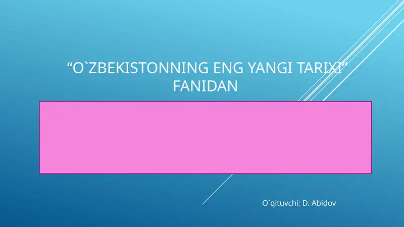 O`zbekistonning eng yangi tarixi