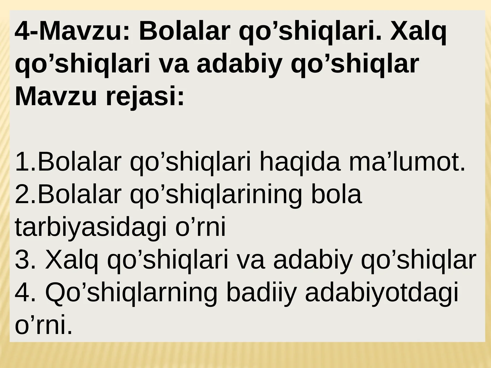 Bolalar qo’shiqlari. Xalq qo’shiqlari va adabiy qo’shiqlari