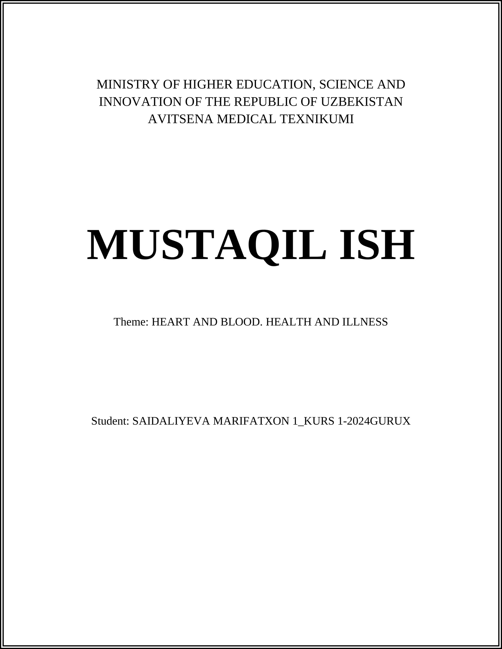 AVITSENA MEDICAL TEXNIKUMI MUSTAQIL ISH
