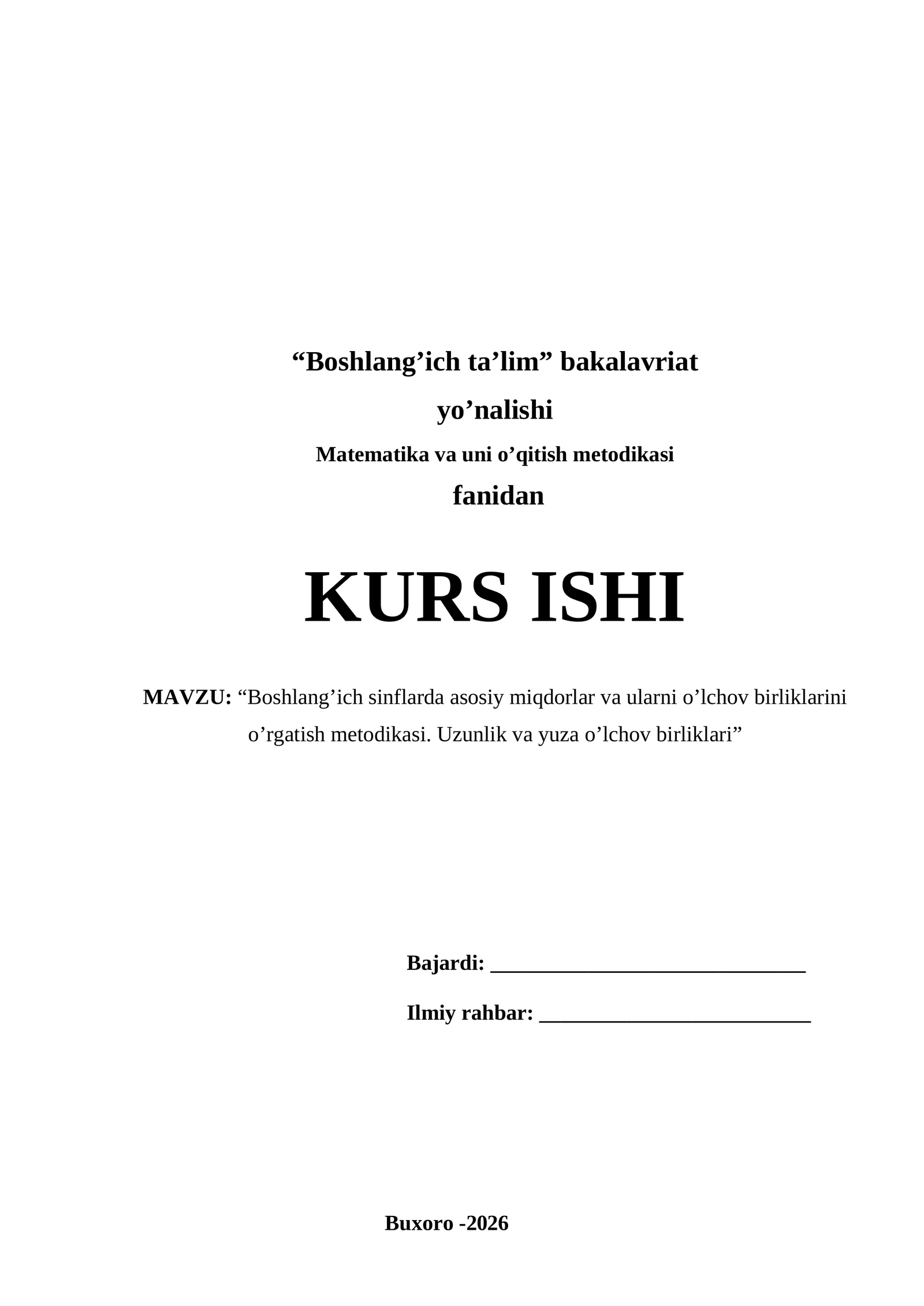 “Boshlang’ich sinflarda asosiy miqdorlar va ularni o’lchov birliklarini o’rgatish metodikasi. Uzunlik va yuza o’lchov birliklari”