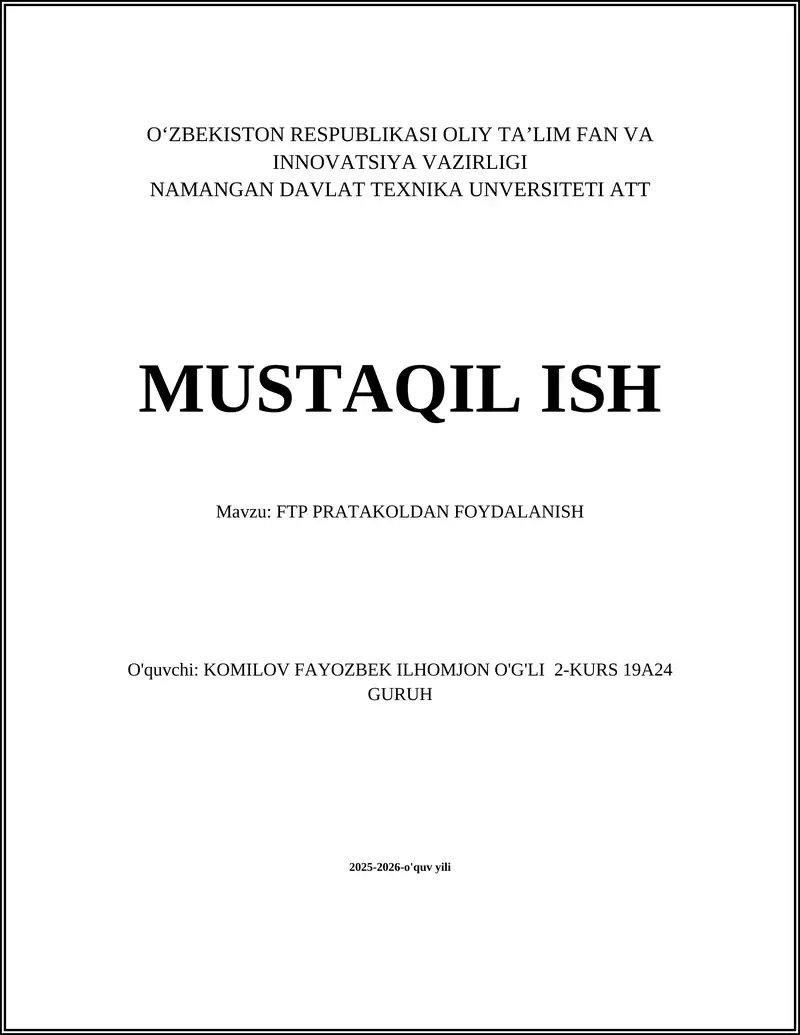 FTP protokoli: umumiy tushuncha va ishlash printsipi