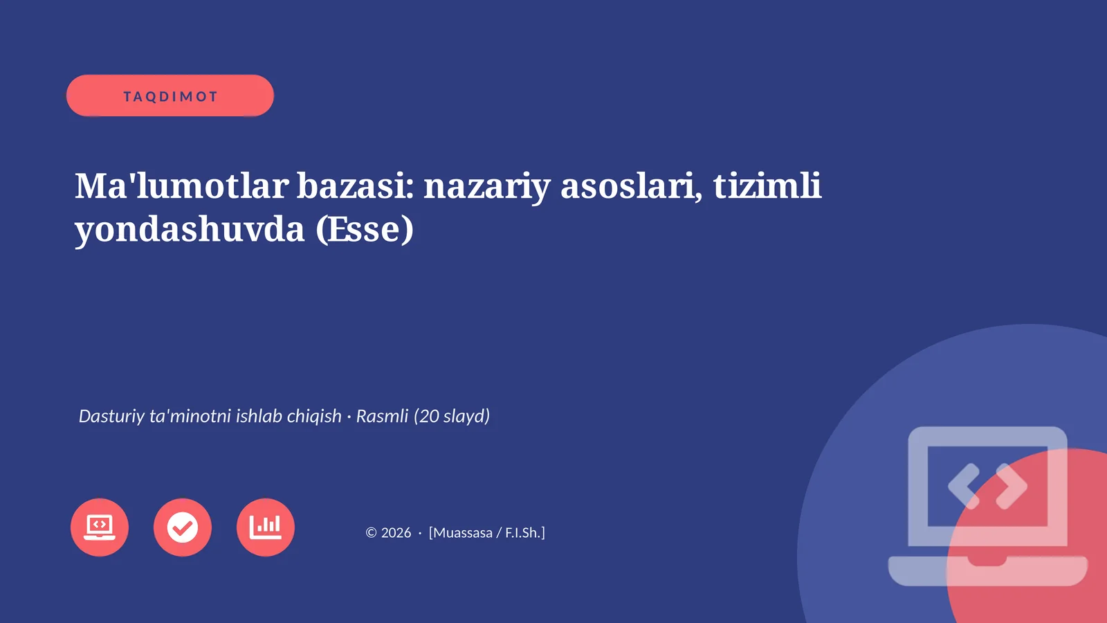 Ma'lumotlar bazasi: nazariy asoslari, tizimli yondashuvda (Esse)