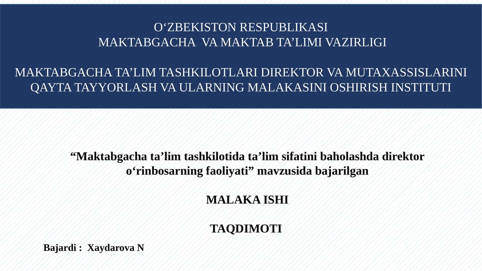 "Maktabgacha ta’lim tashkilotida ta’lim sifatini baholashda direktor o‘rinbosarning faoliyati"
