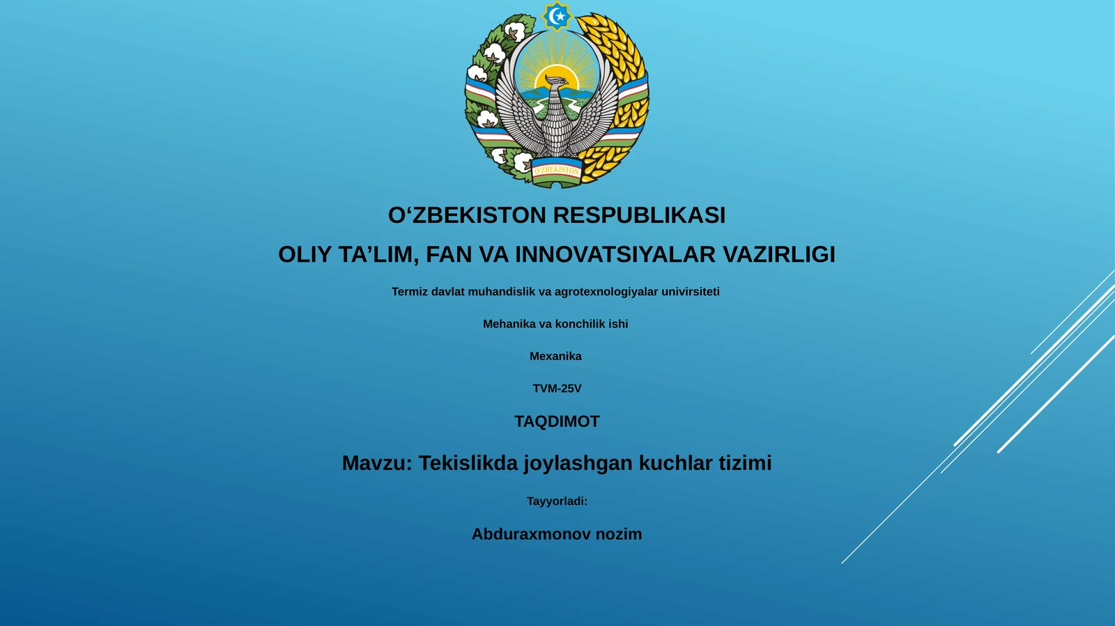 Tekislikda joylashgan kuchlar tizimi