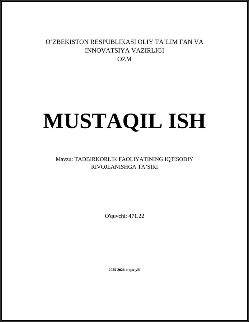 Tadbirkorlik Faoliyati