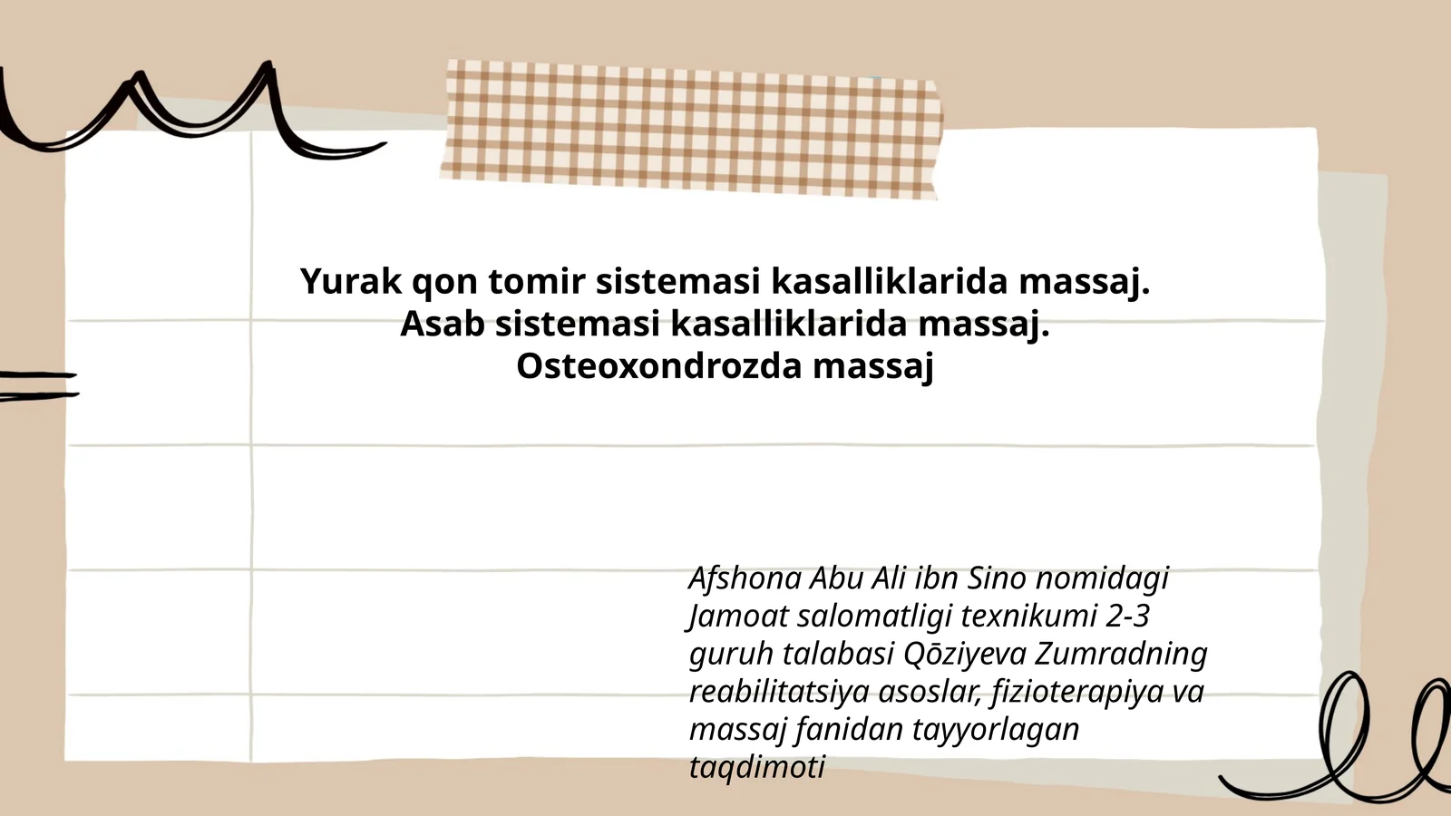 Reabilitatsiya asoslar, fizioterapiya va massaj