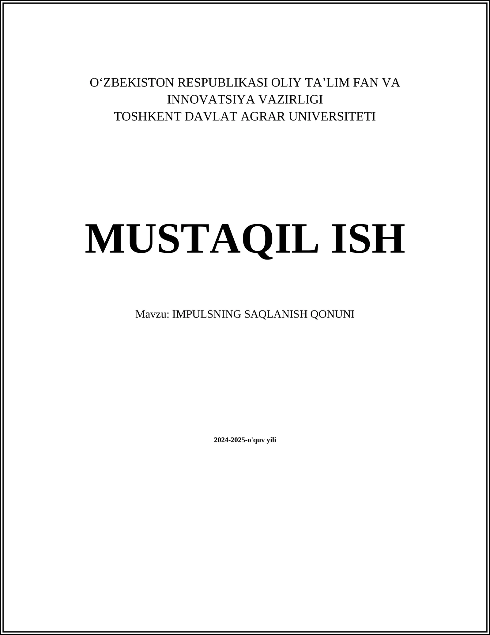 IMPULSNING SAQLANISH QONUNI