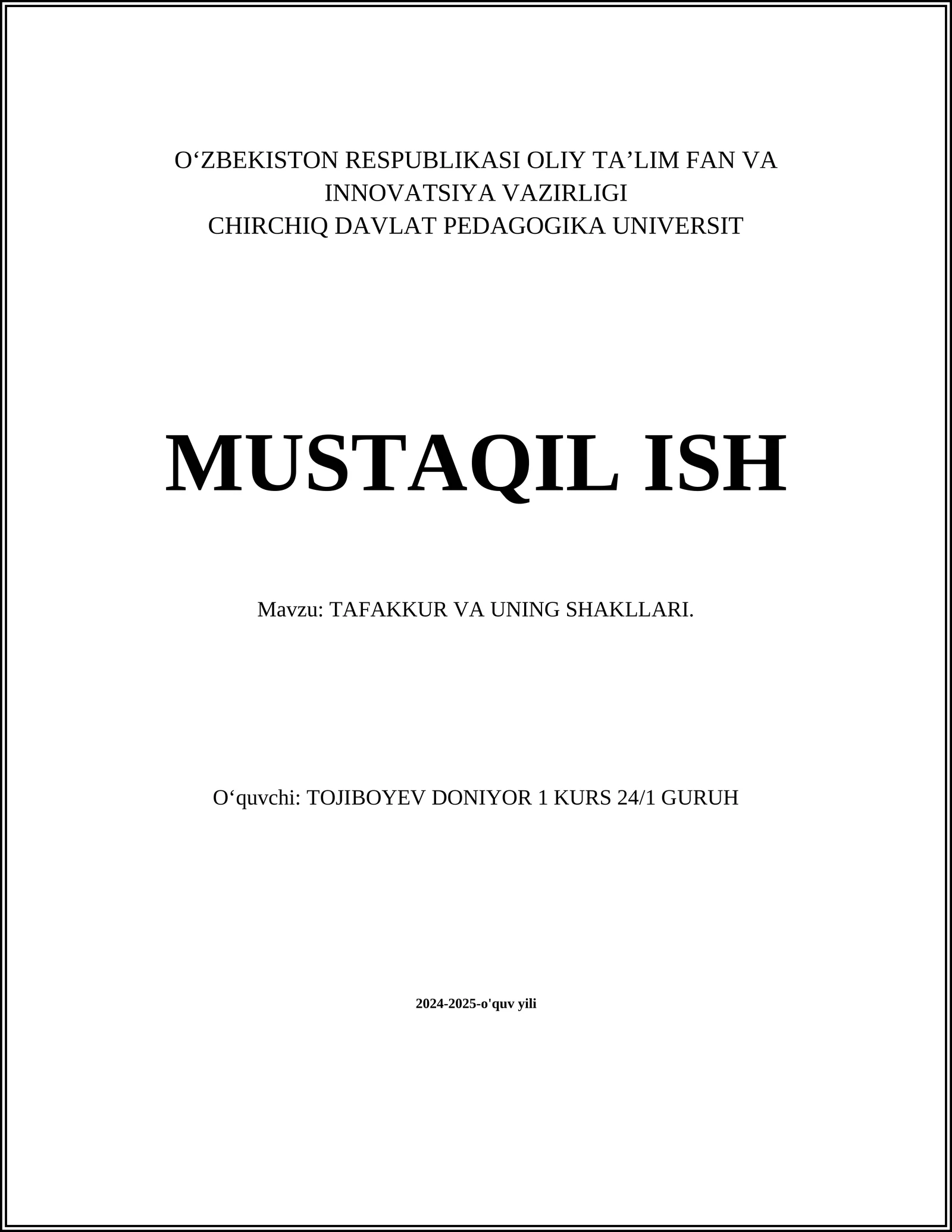 TAFAKKUR VA UNING SHAKLLARI