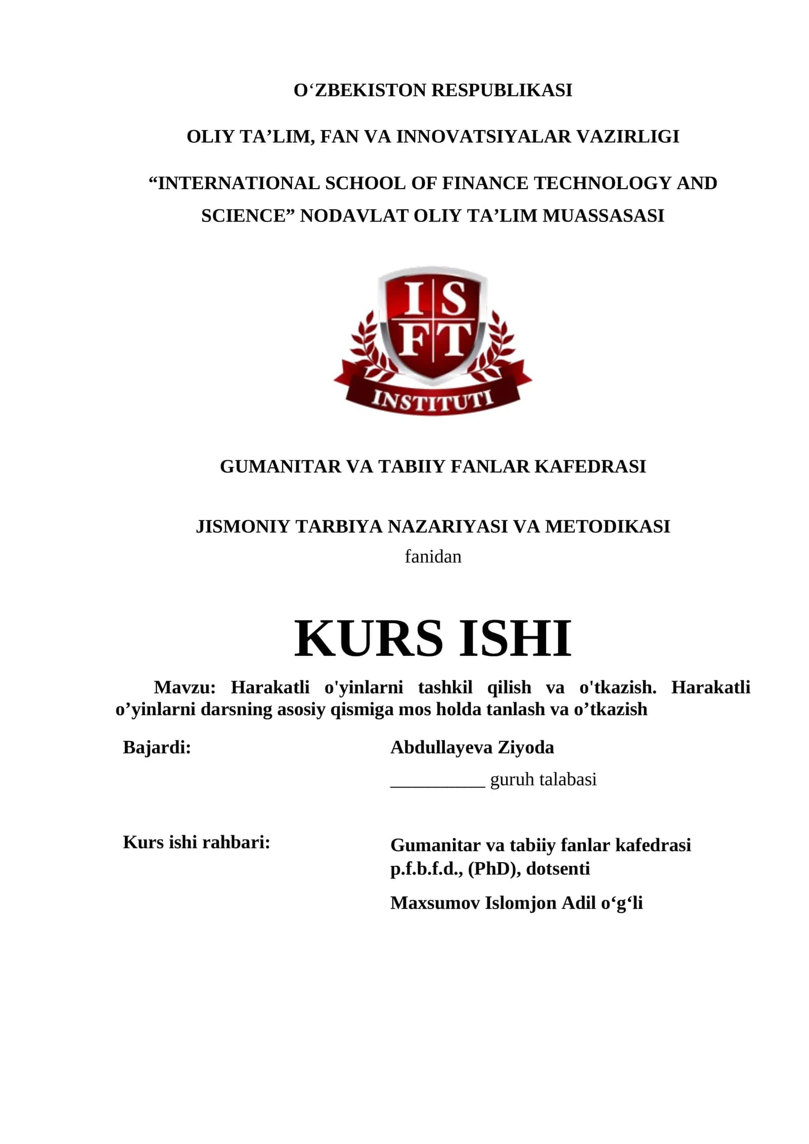 Harakatli o'yinlarni tashkil qilish va o'tkazish
