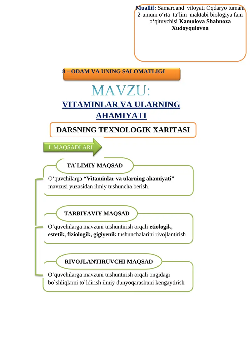 VITAMINLAR VA ULARNING AHAMIYATI
