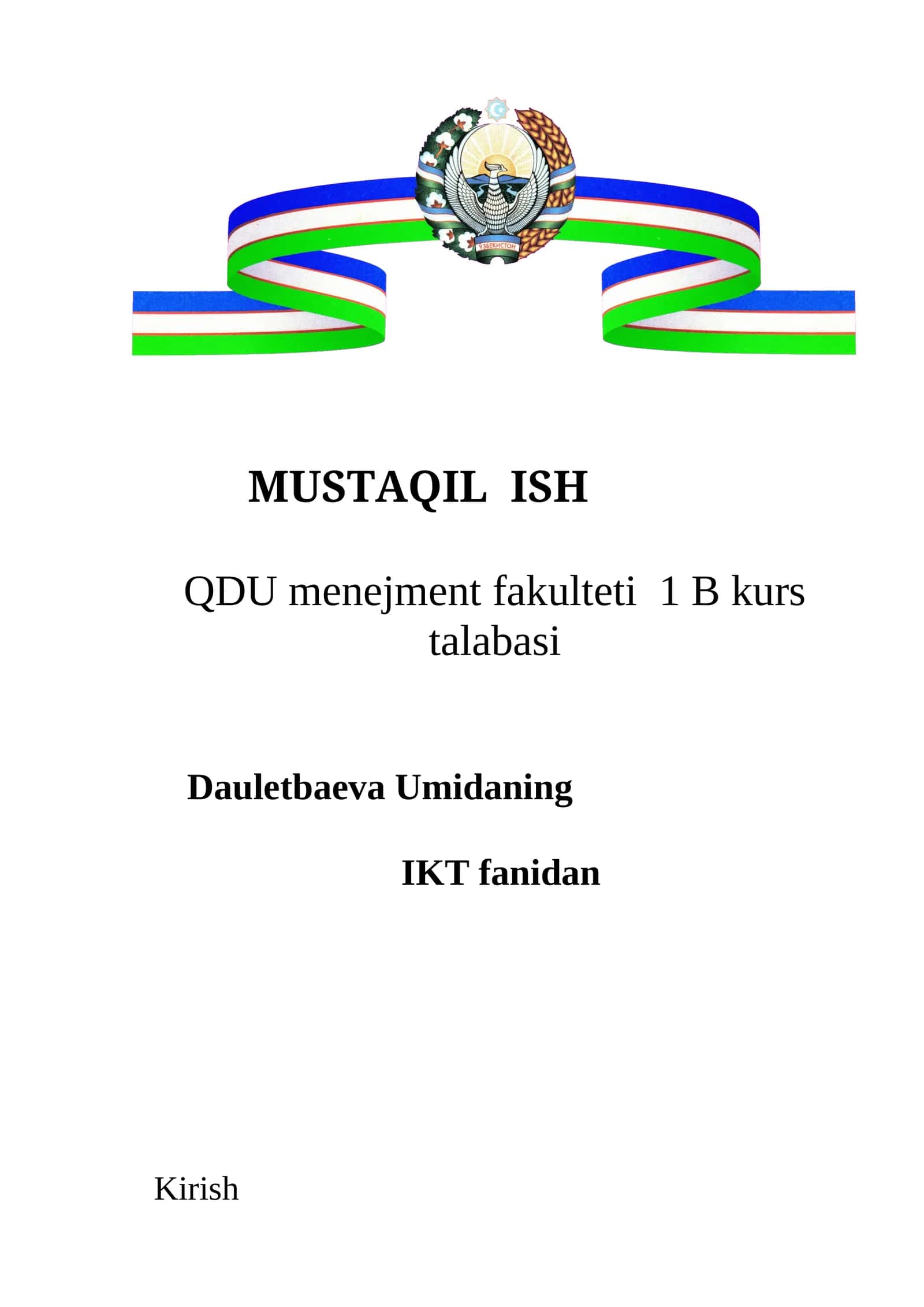QDU menejment fakulteti 1 B kurs talabasi