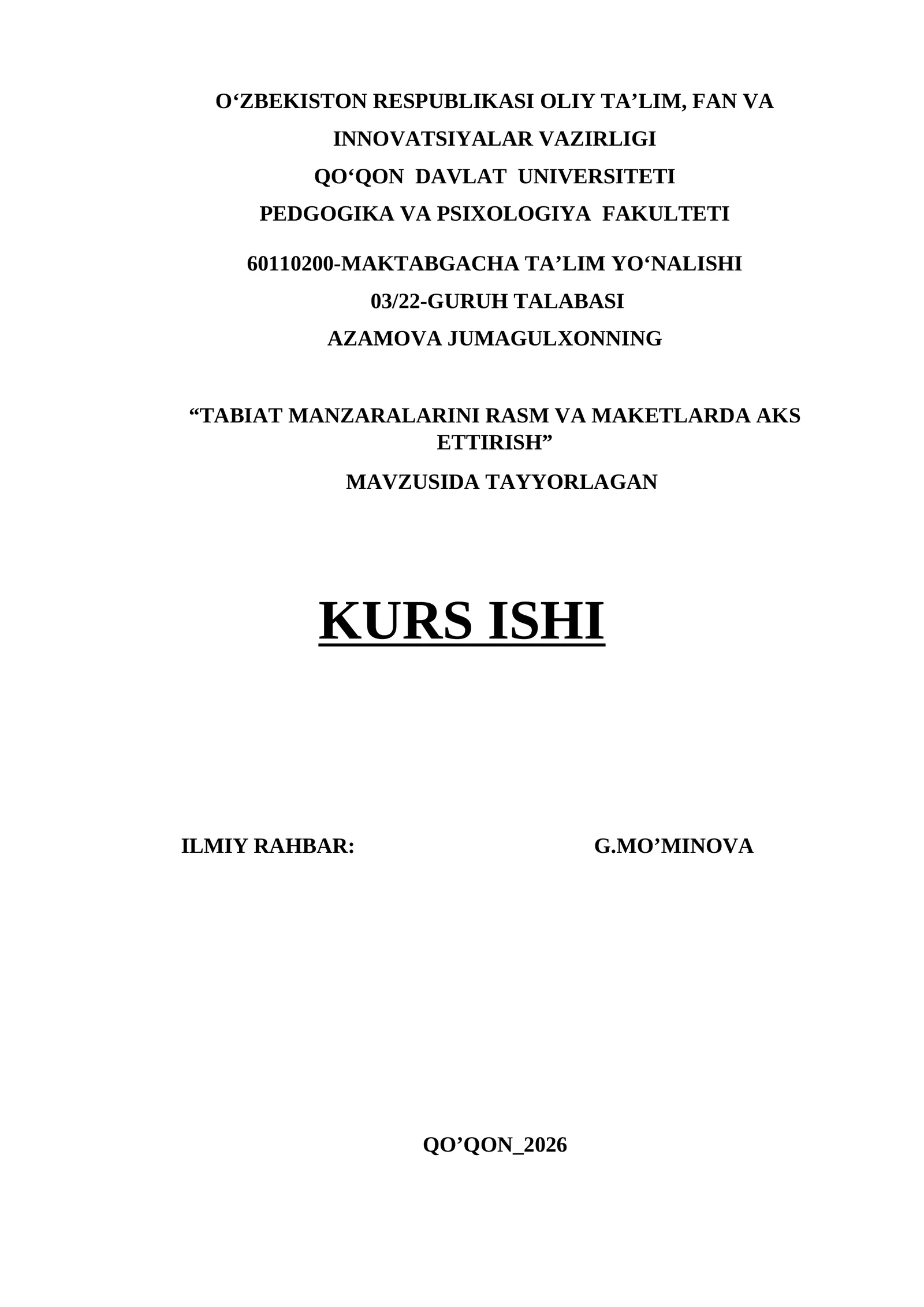 MAKTABGACHA TA’LIM YO‘NALISHI 03/22-GURUH TALABASI