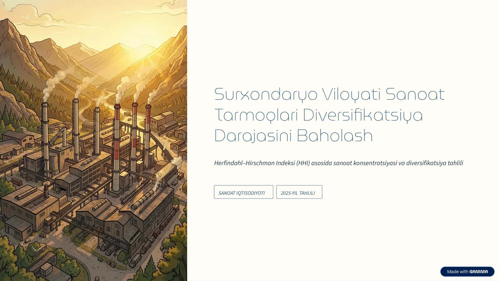 Surxondaryo Viloyati Sanoat Tarmoqlari Diversifikatsiya Darajasini Baholash