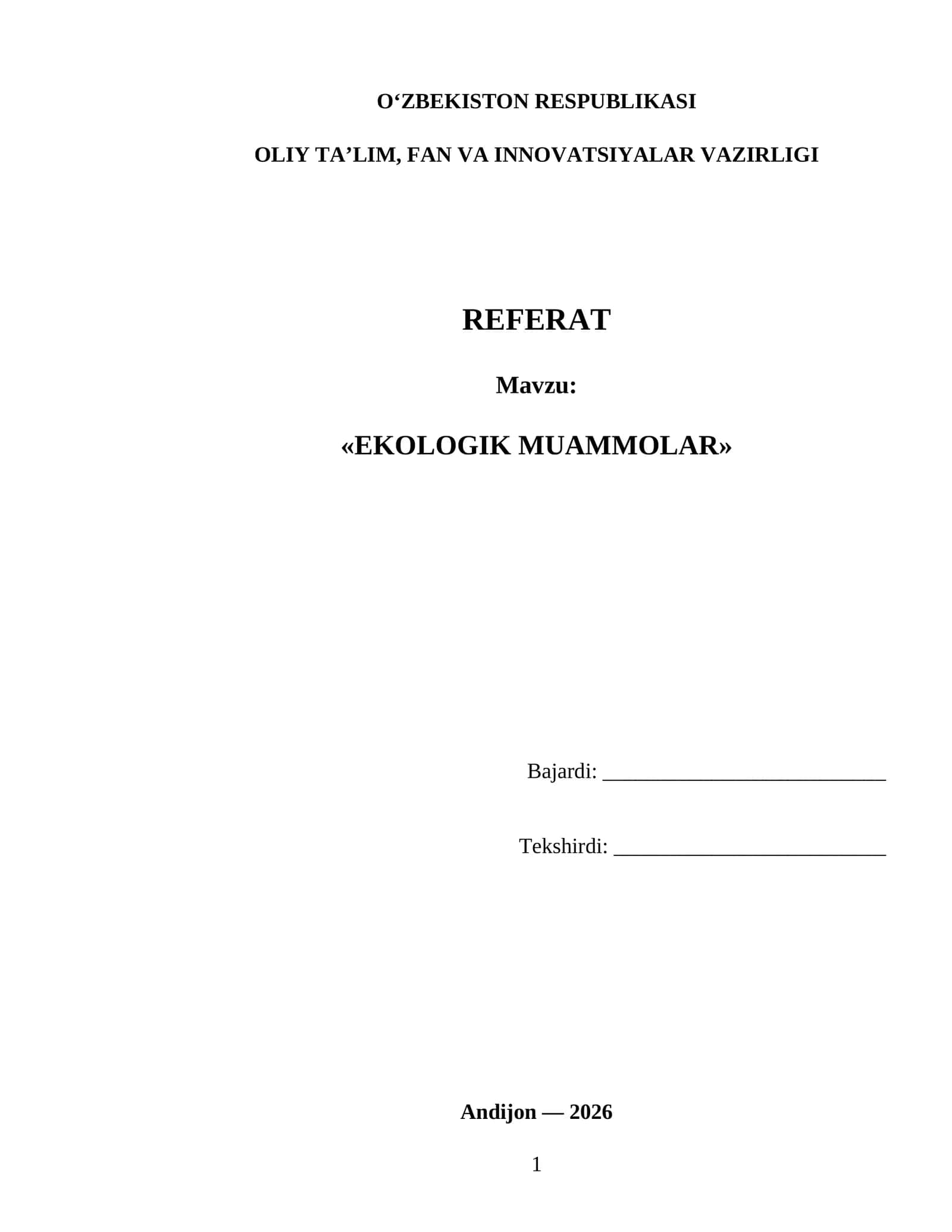 Ekologik muommolar referat