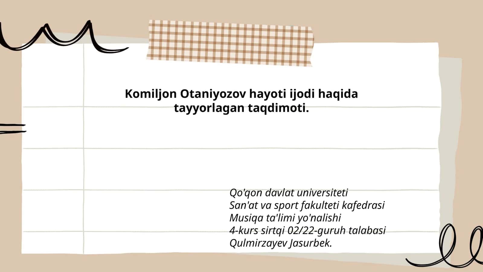 Komiljon Otaniyozov hayoti ijodi haqida taqdimoti