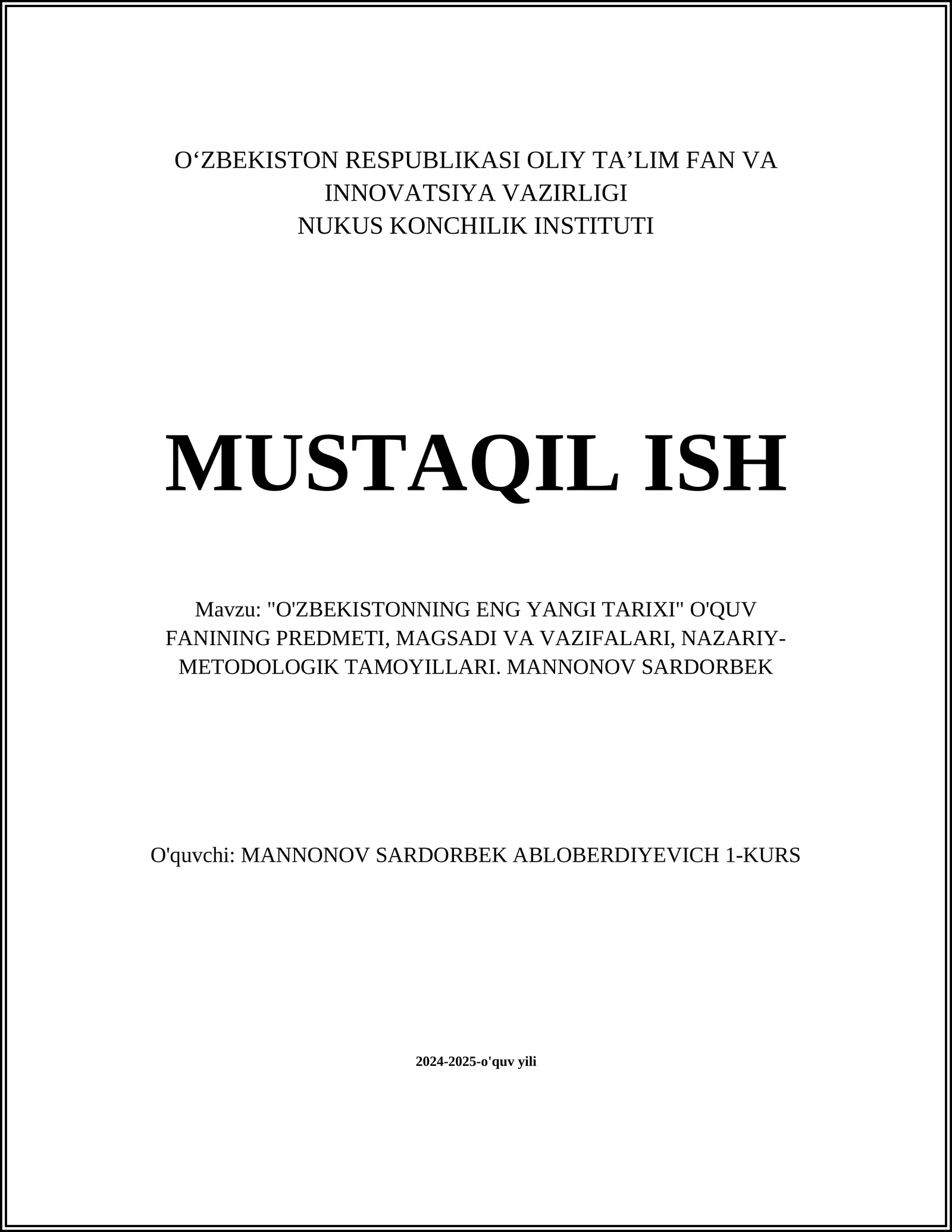 O'ZBEKISTONNING ENG YANGI TARIXI