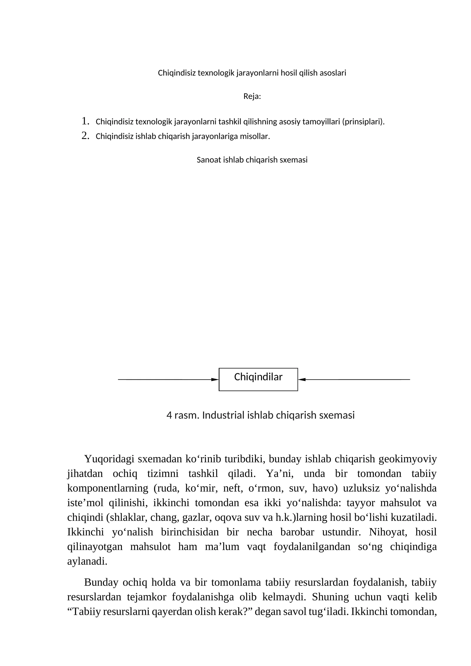 Chiqindisiz texnologik jarayonlarni hosil qilish asoslari