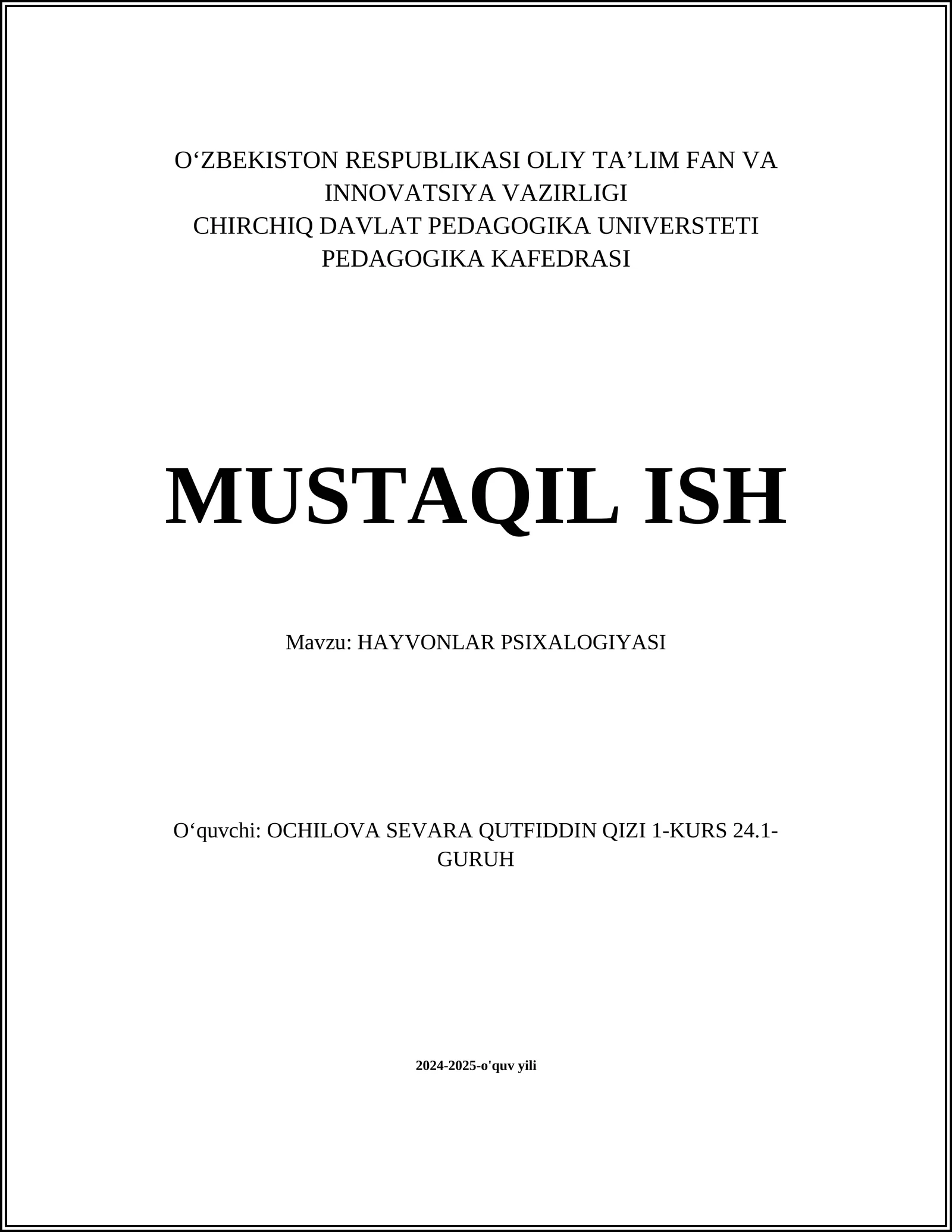 HAYVONLAR PSIXALOGIYASI