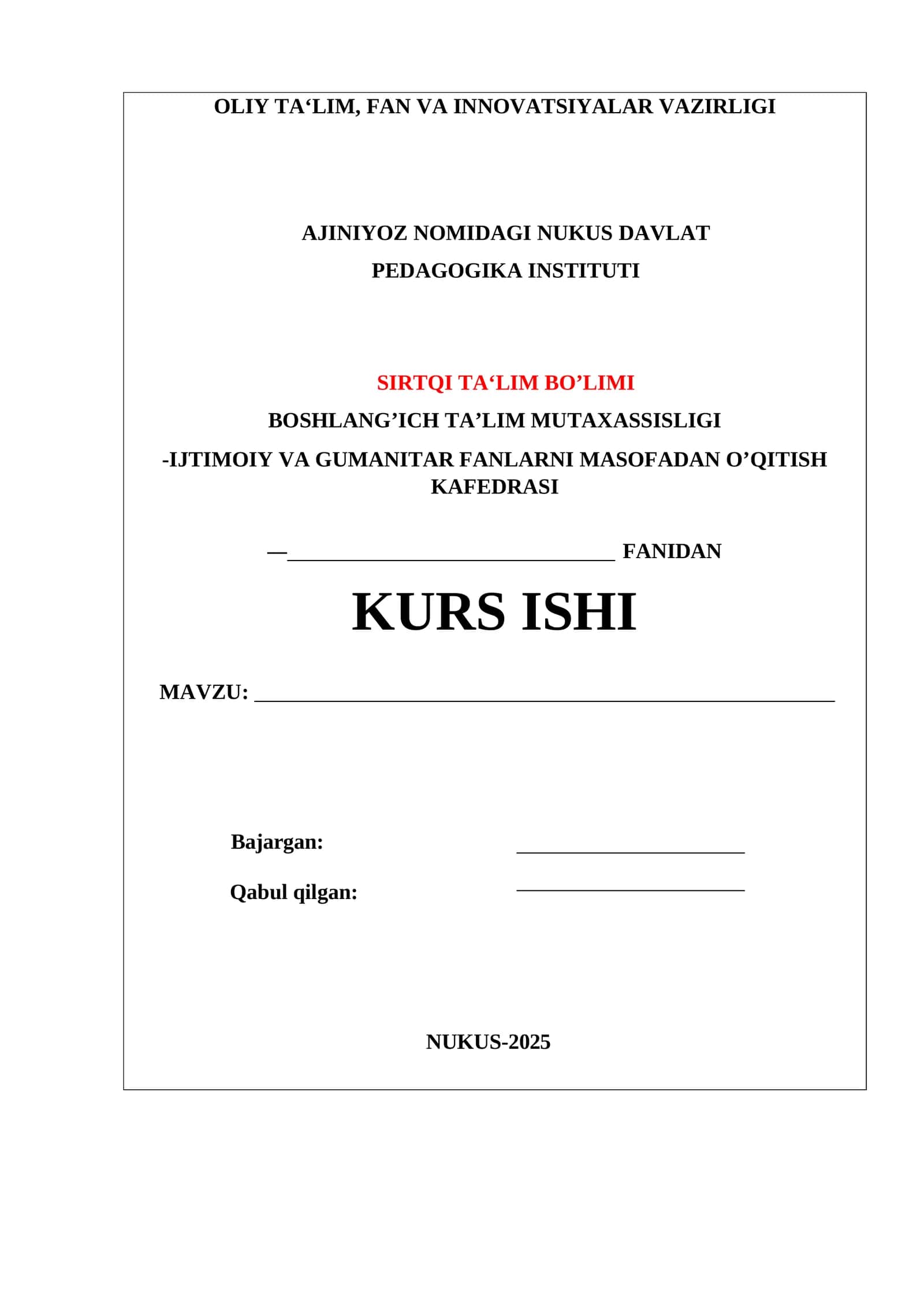 Boshlang’ich ta’lim kurs ishi