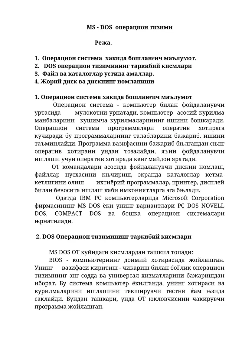 MS - DOS операцион тизими