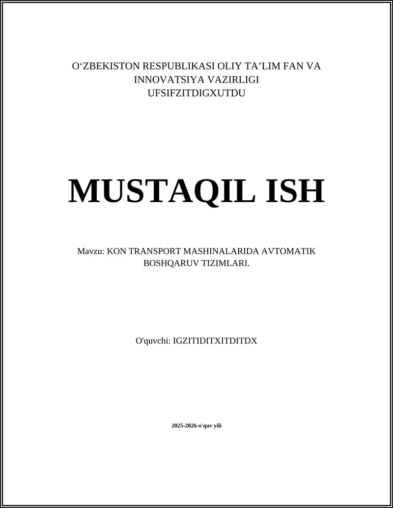 KON TRANSPORT MASHINALARIDA AVTOMATIK BOSHQARUV TIZIMLARI