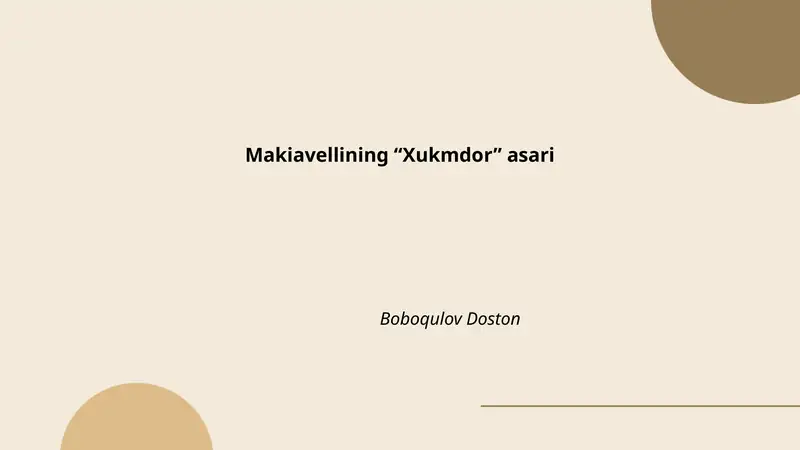 Makiavellining “Xukmdor” asari