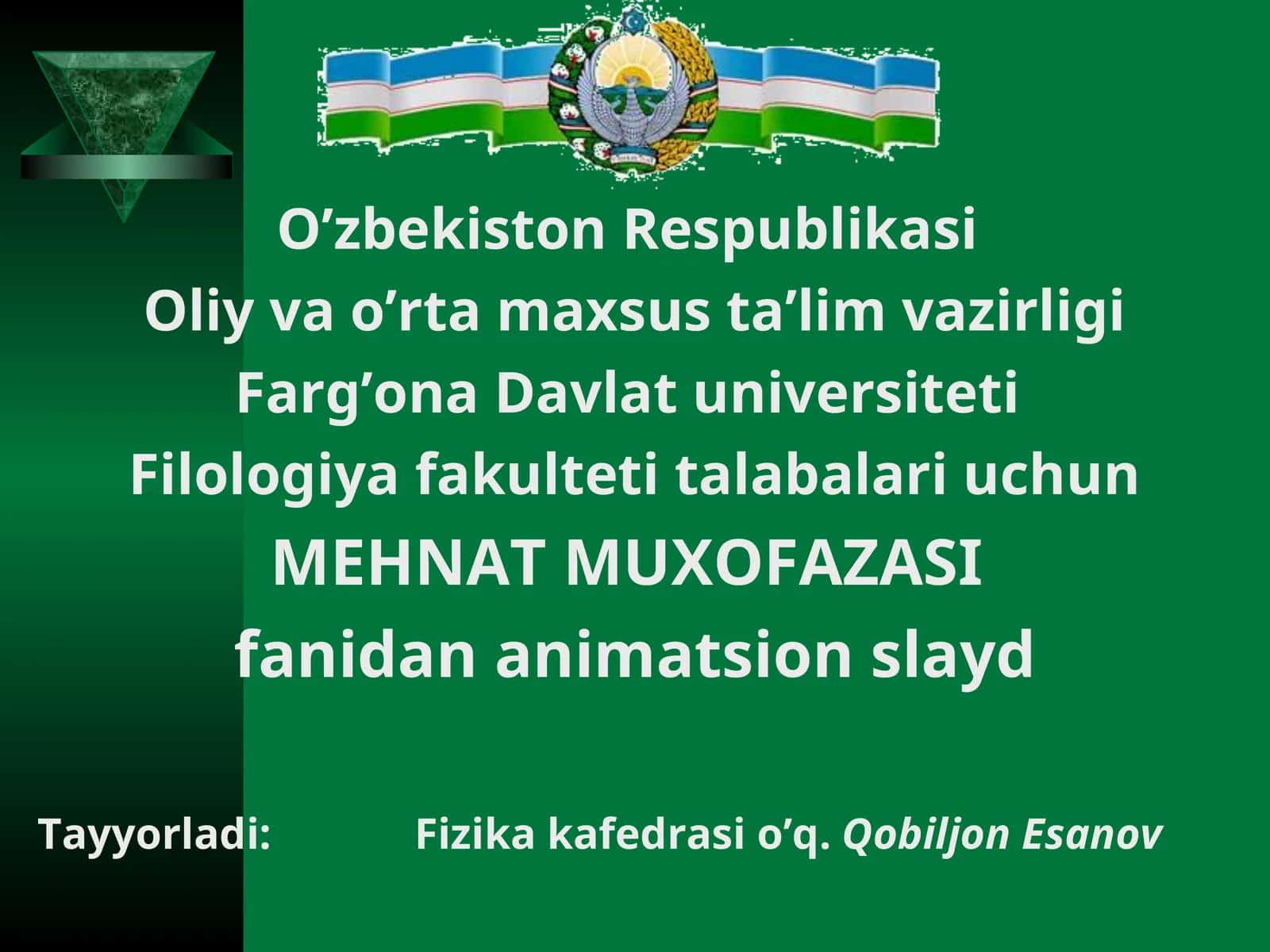 MEXNAT MUXOFAZASI FANINING MAQSADI VA TALABLARI