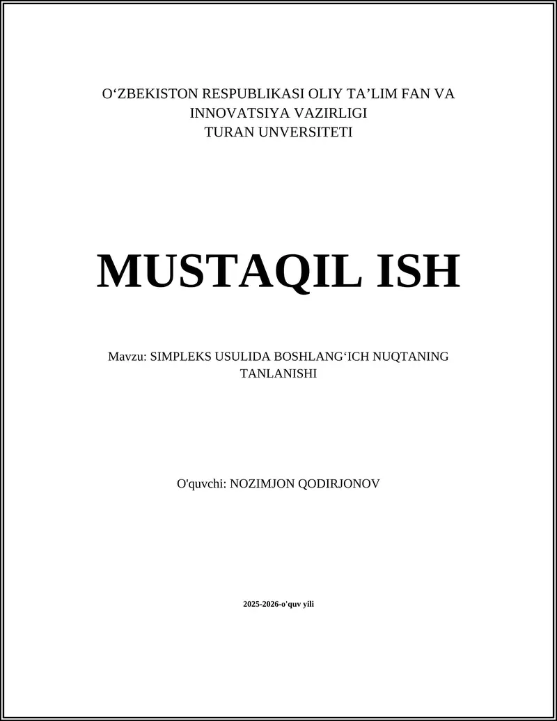SIMPLEKS USULIDA BOSHLANGʻICH NUQTANING TANLANISHI