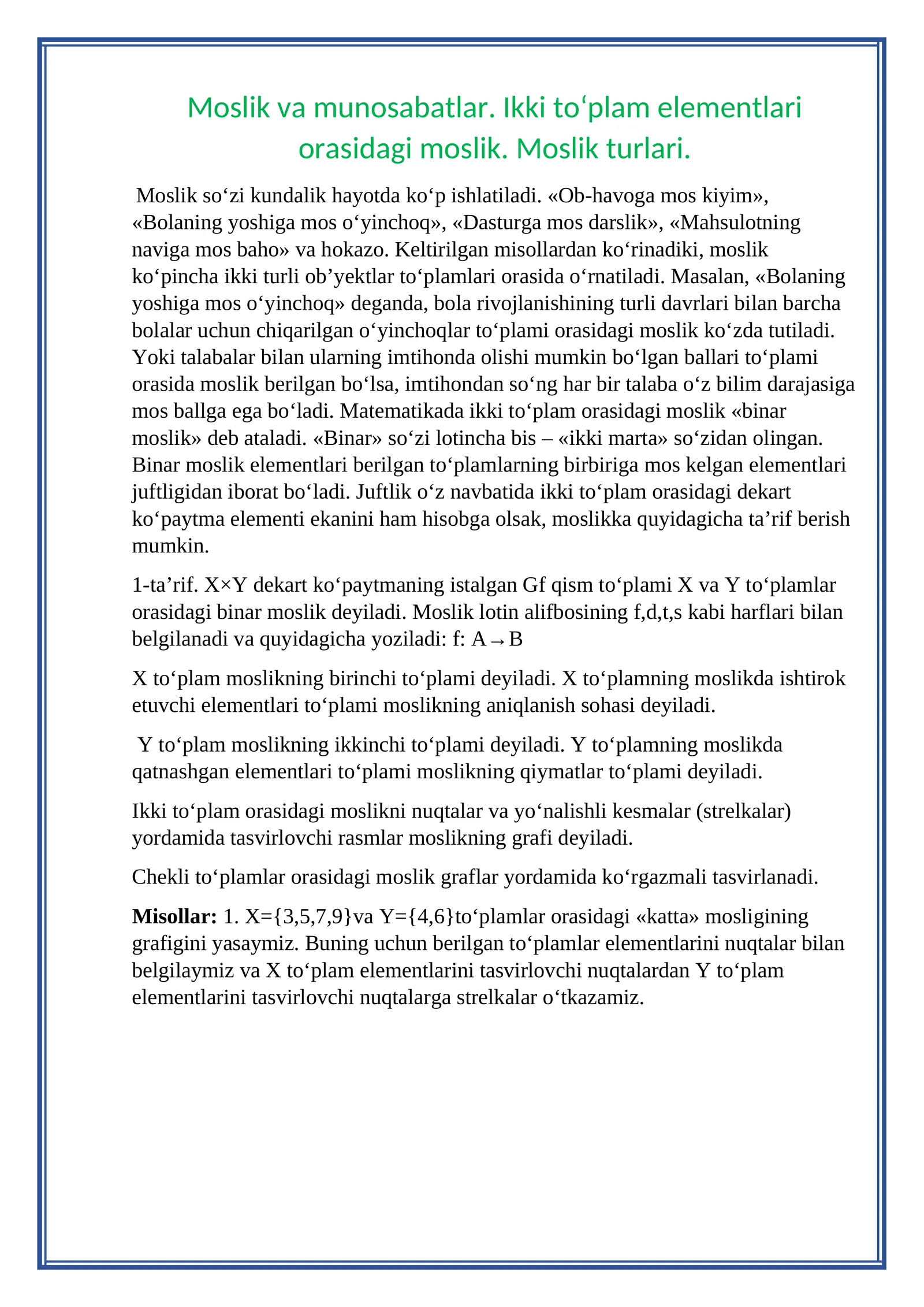 Moslik va munosabatlar