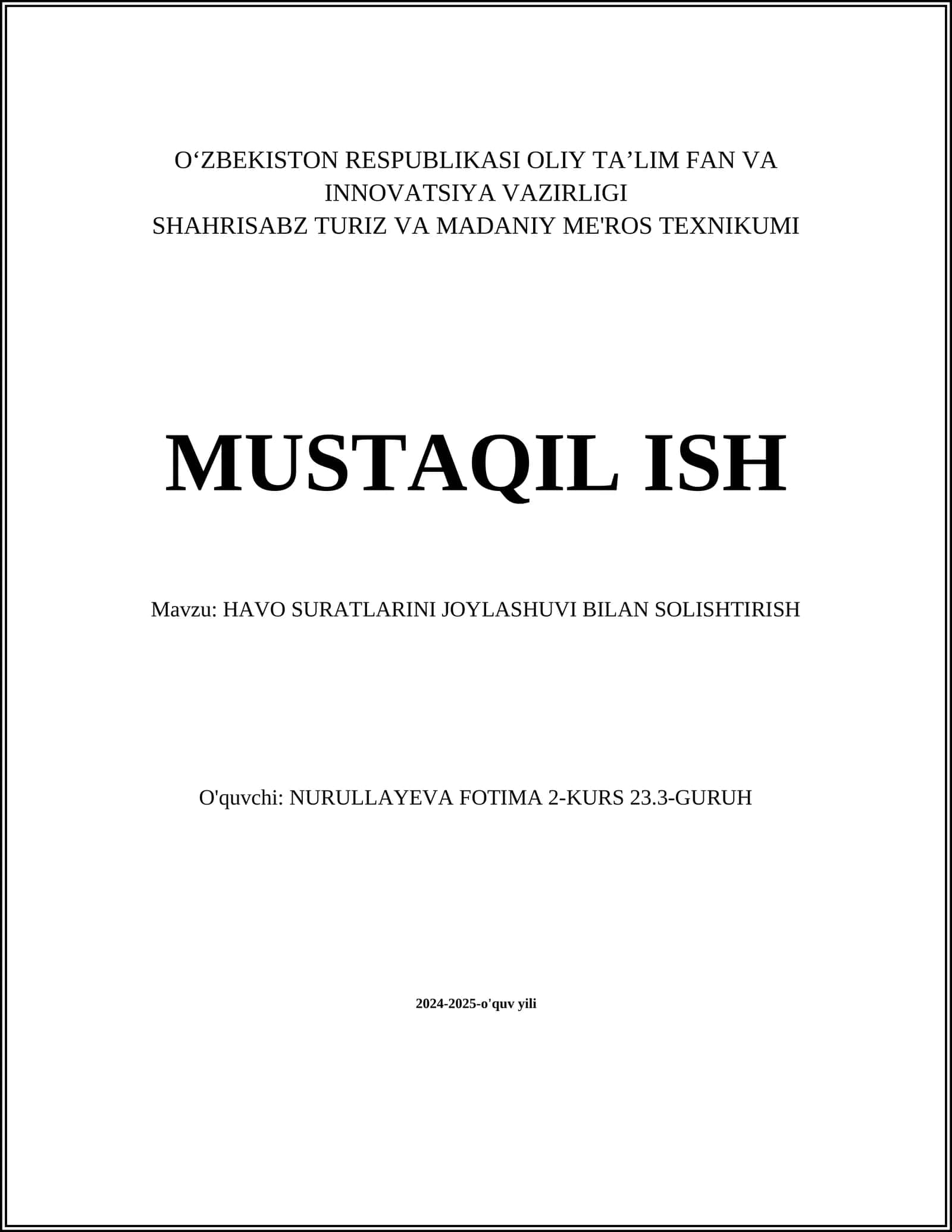 HAVO SURATLARINI JOYLASHUVI BILAN SOLISHTIRISH