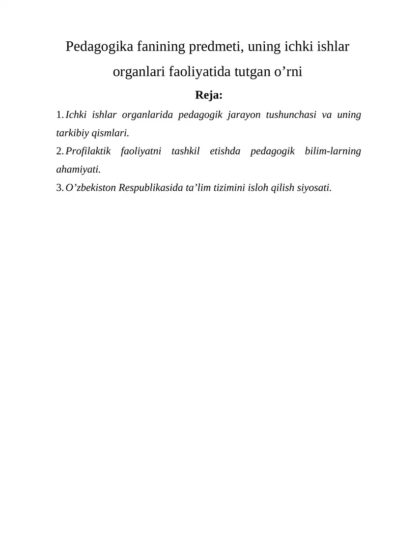 Pedagogika fanining predmeti