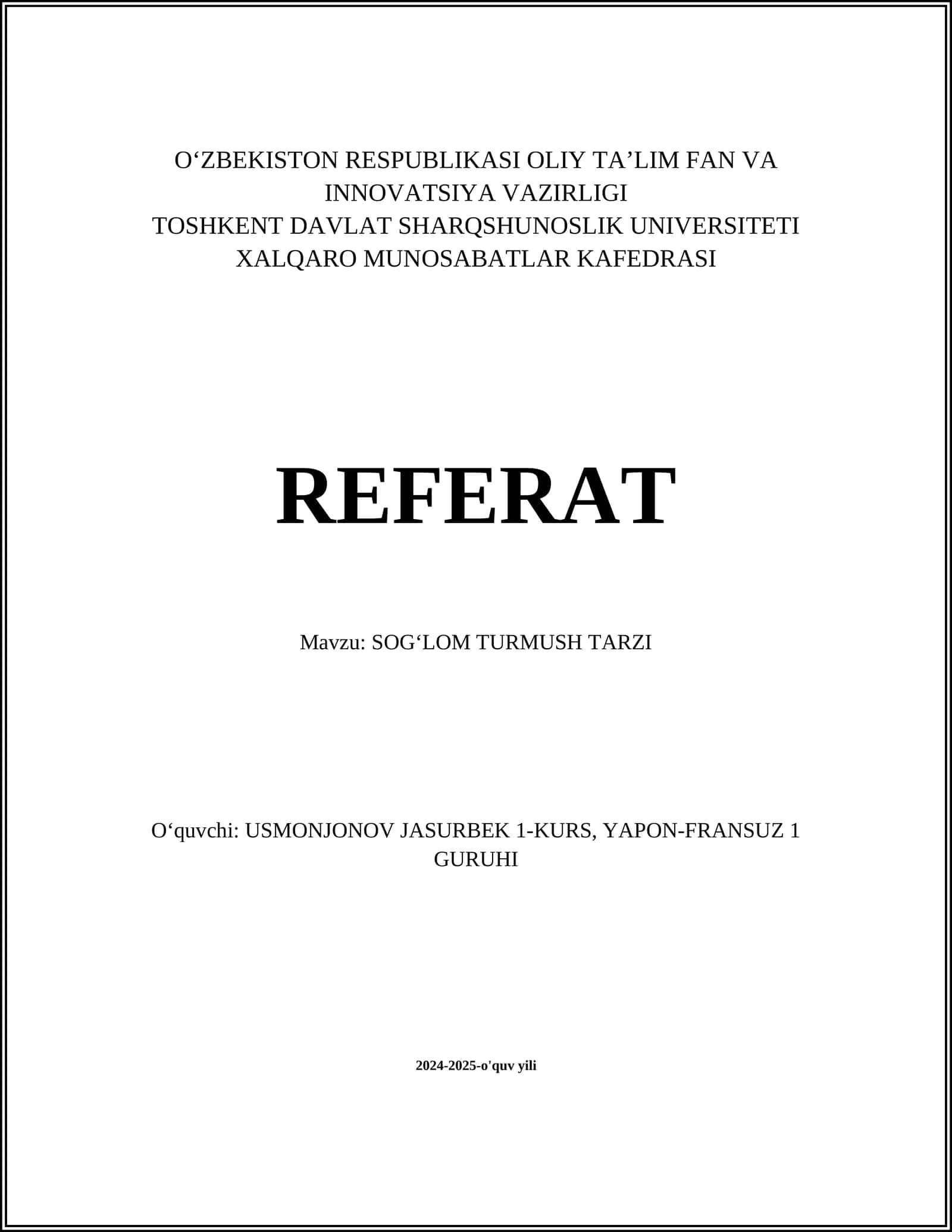 SOGʻLOM TURMUSH TARZI