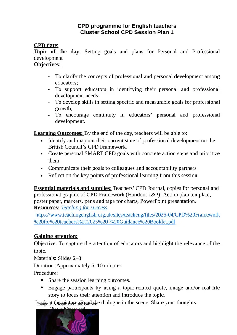 Cluster School CPD Session Plan 1
