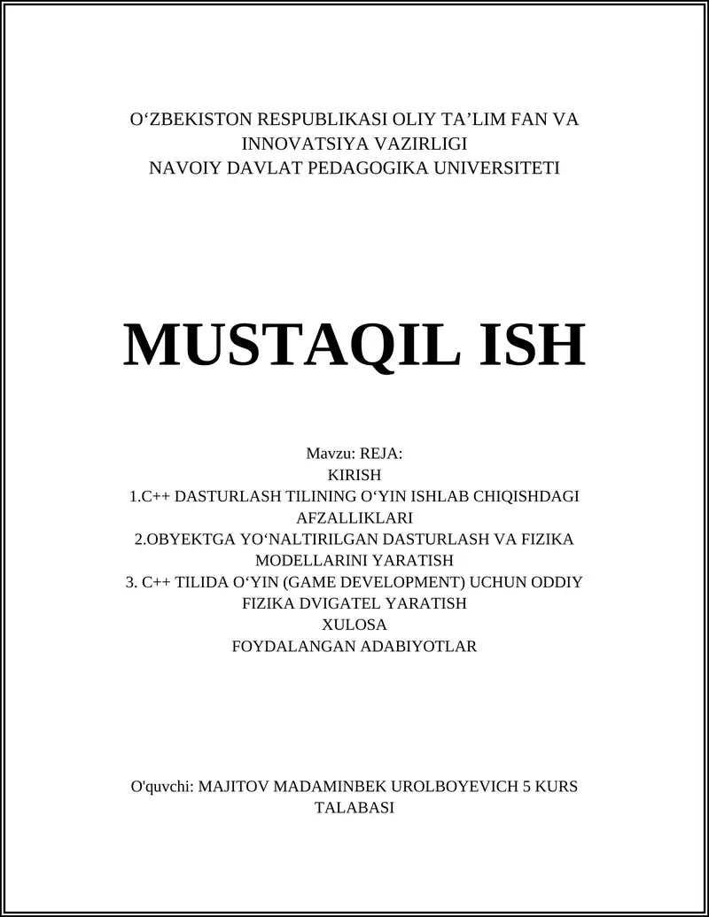 C++ Dasturlash Tili