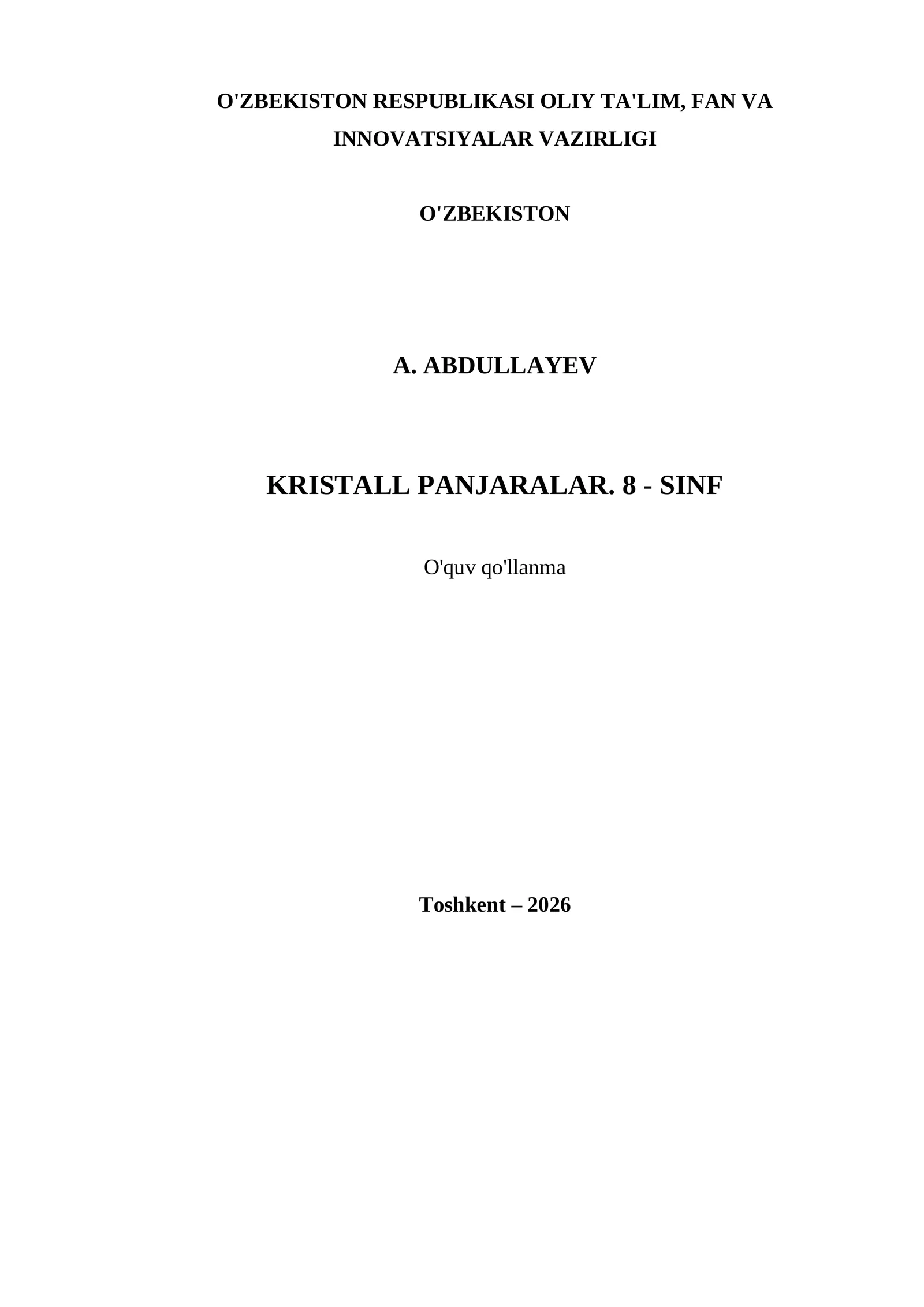 KRISTALL PANJARALAR. 8 - SINF