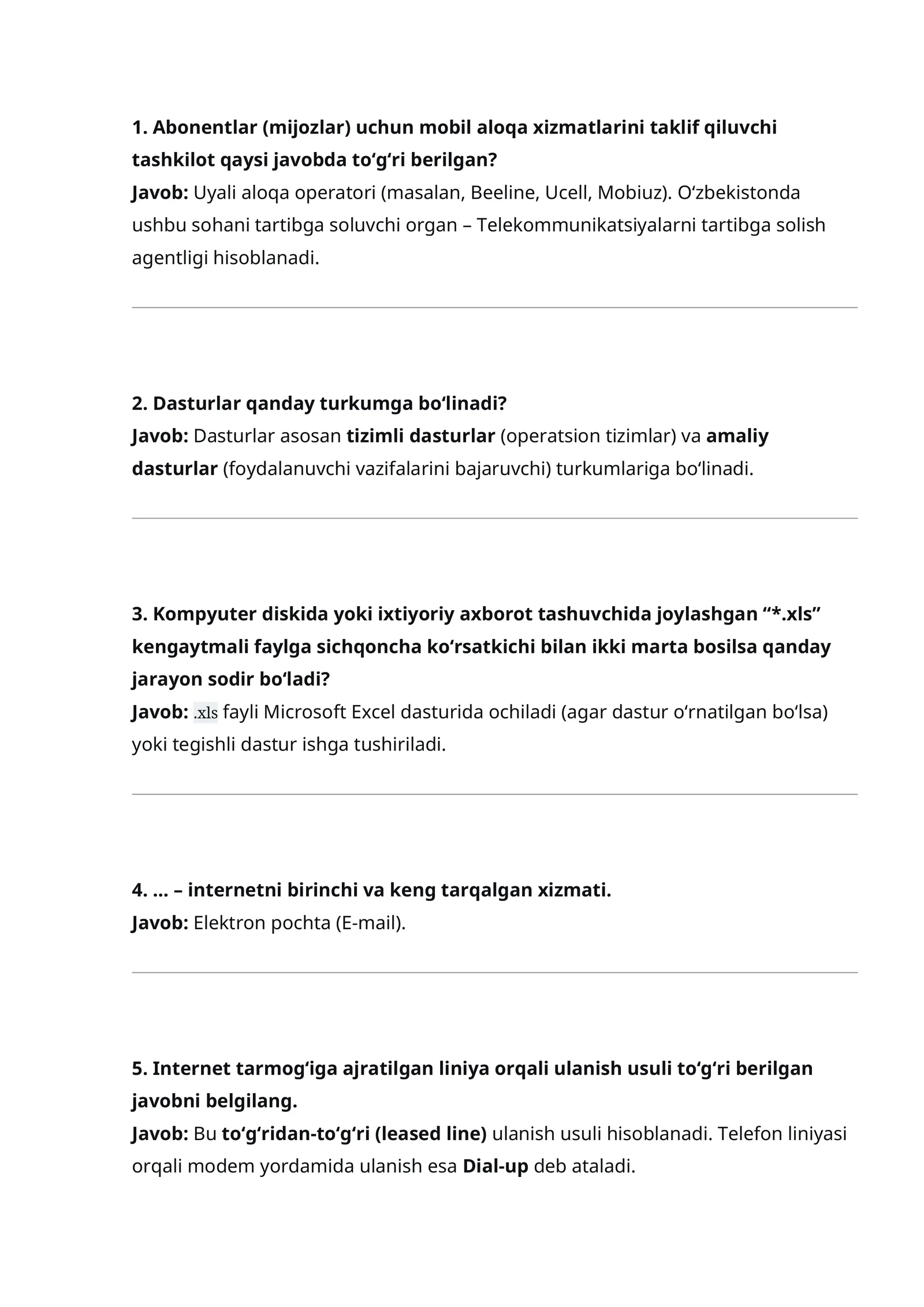 Agros test 2026 Axborot-kommunikatsiyadan tushadigan savollar javoblari bilan